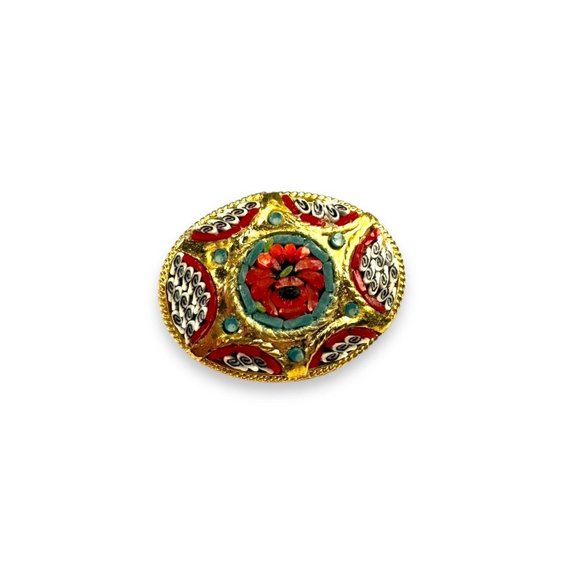 Vintage Micro Mosaic Floral Brooch Pin 1 1/8” x 7/8” - Picture 2 of 10